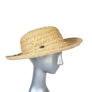 Vintage Women's Scala Collection Woven Natural Raffia Classic Sun Boater Hat